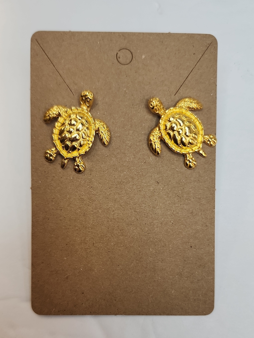 Gold Tone Turtle Stud Earrings Coastal Animal Jewelry